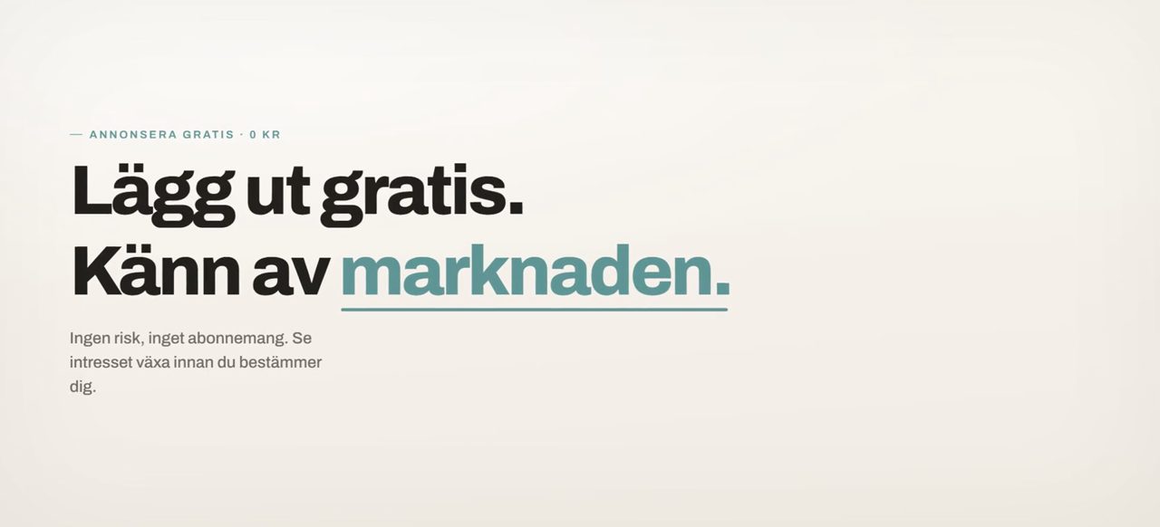Annonsera gratis-vyn: 1 248 visningar, 47 sparade och 23 bevakare — perfekt läge att uppgradera.
